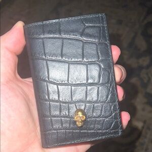 Alexander McQueen Black Embossed Card Holder with Gold Skull